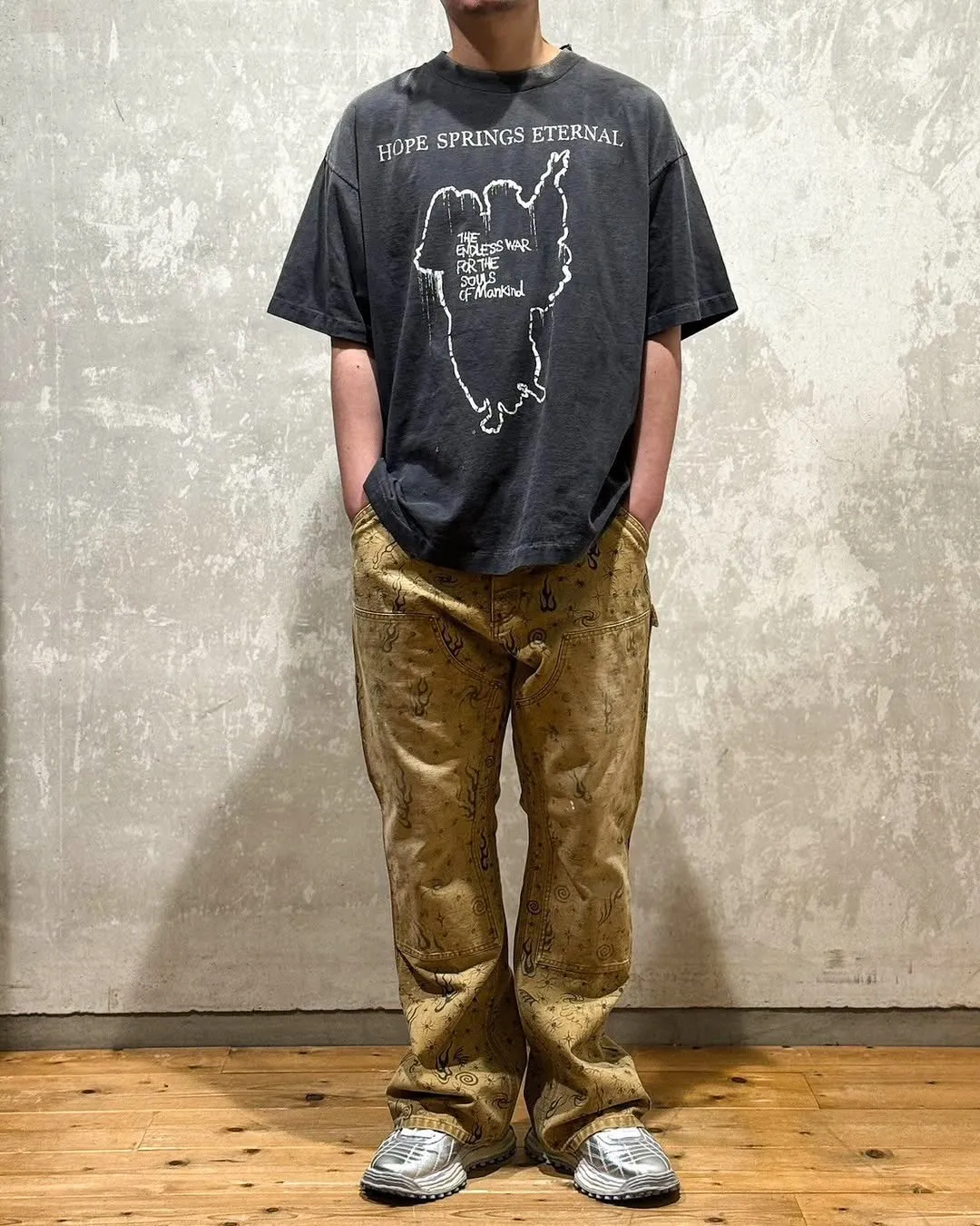 SAINT Mxxxxxx SS TEE/HOPE SPRING/BLK Jesus slogan retro distressed TEE, washed black S-XL, consistent with the original version, cylindrical side seam OE yarn fabric, garment dyeing, heavy wash water fading, bust bandage fading, correct version matching, original matching accessories, original level printing restoration